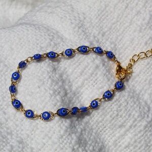 Gold and Dark Blue Beaded Turkish Eye Bracelet